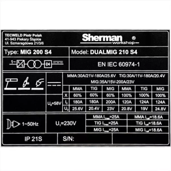 Sherman DUALMIG 210 S4 z kółkami i półką na butlę