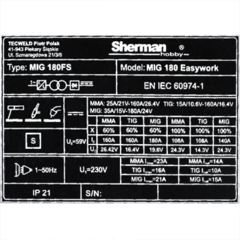 Sherman MIG 180 Easywork